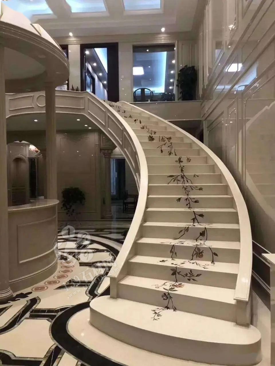 美呆了！大理石樓梯追紋（水刀拼花）效果制作工藝全流程介紹