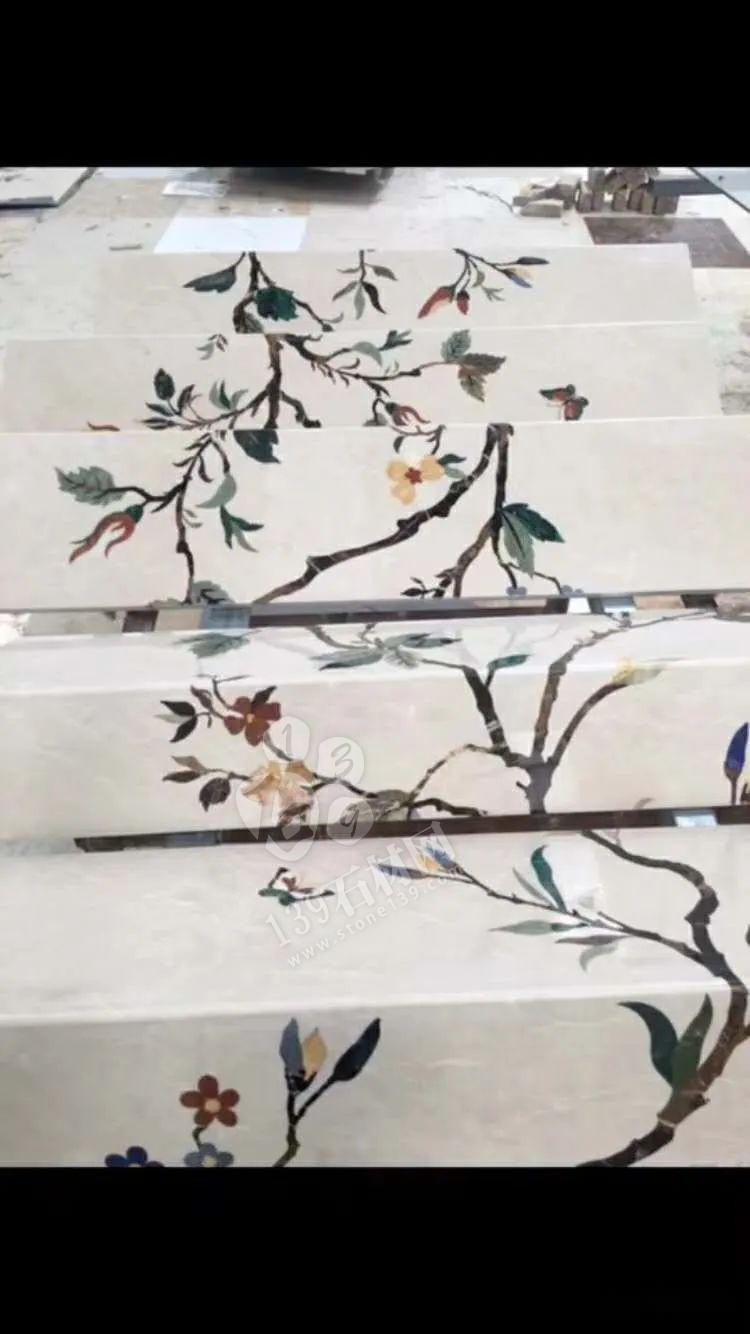 美呆了！大理石樓梯追紋（水刀拼花）效果制作工藝全流程介紹